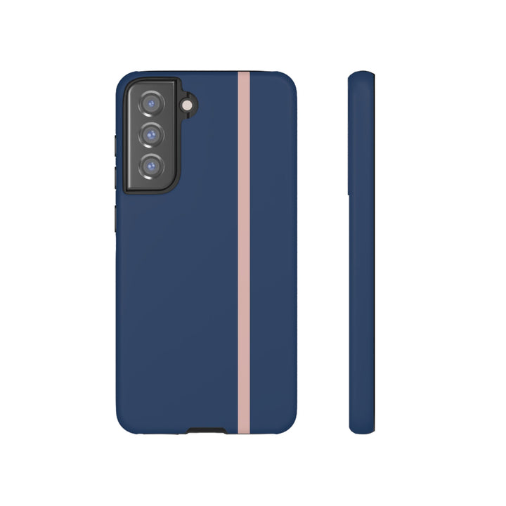 Tough Phone Case Navy Blue Orange Stripe iPhone 18 17 16 15 14 13 12 Pro Max Plus, Samsung Galaxy S26 S25 S24 Ultra Cute Preppy Sport - Studio40ParkLane