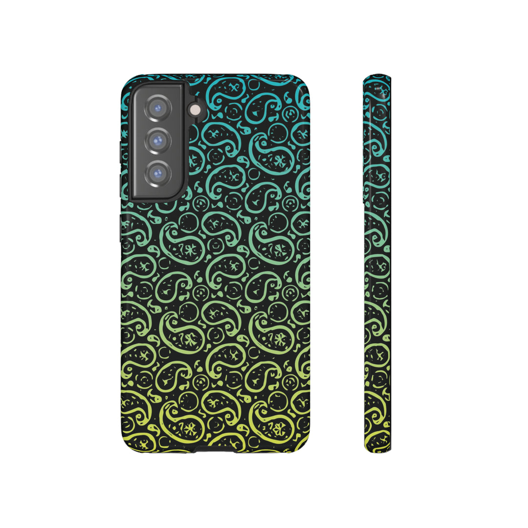 Cute Samsung Phone Case | Aesthetic Samsung Phone Case | Paisley Blue Yellow Black | Galaxy S23, S22, S21, S20 | Luxury Double Layer | Cool - Studio40ParkLane