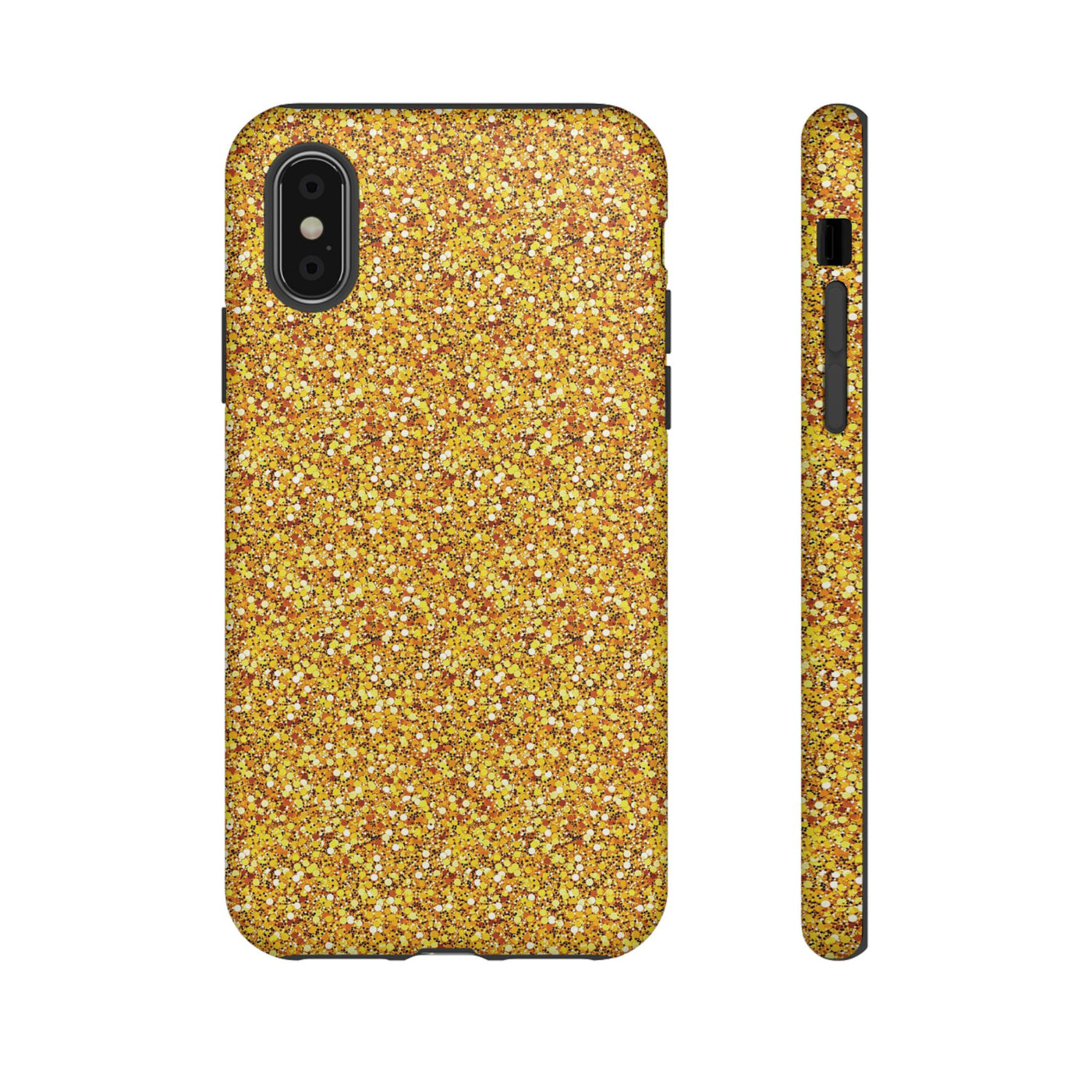 Chic Gold Faux Play on Glitter Effect Cute Phone Case, for IPhone 16 pro Max | Iphone 15, Iphone 14, IPhone 13 Case, 11 8 7, Samsung Galaxy S24, S23, S22, S21, 2 Layer Protection