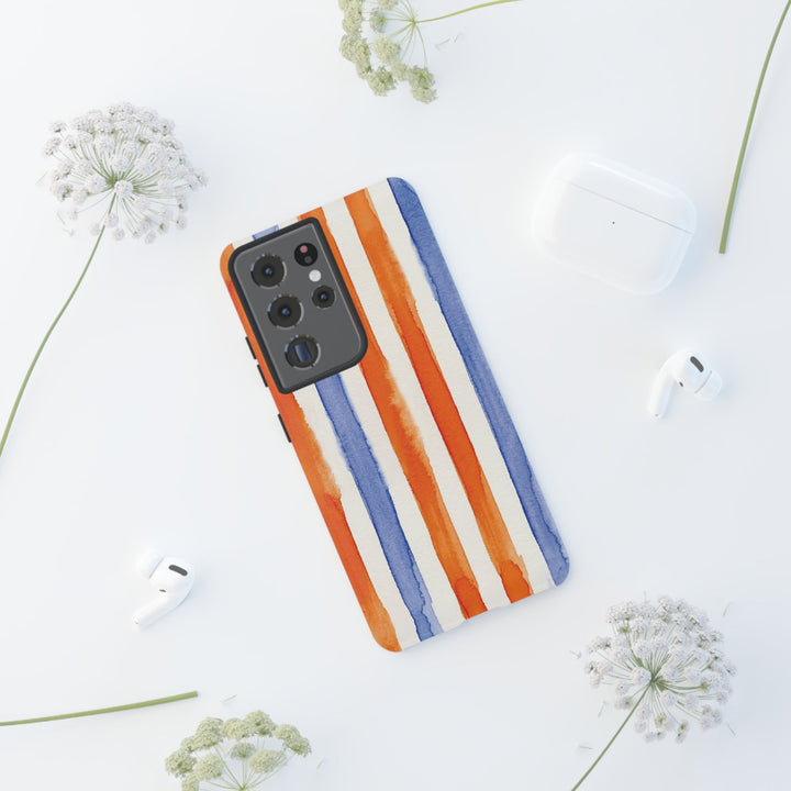 Tough Cute Blue Orange Stripes Phone Case, for IPhone 17 Pro Max | Iphone 17 Air, Iphone 16, IPhone 15, 14 13 12, Samsung Galaxy S26, S25, S24, S23 - Studio40ParkLane