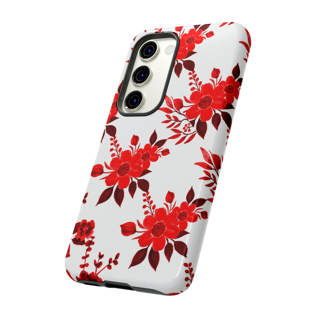 Cute Samsung Phone Case | Aesthetic Samsung Phone Case | Galaxy S23, S22, S21, S20 | Red White Flowers, Protective Phone Case - Studio40ParkLane