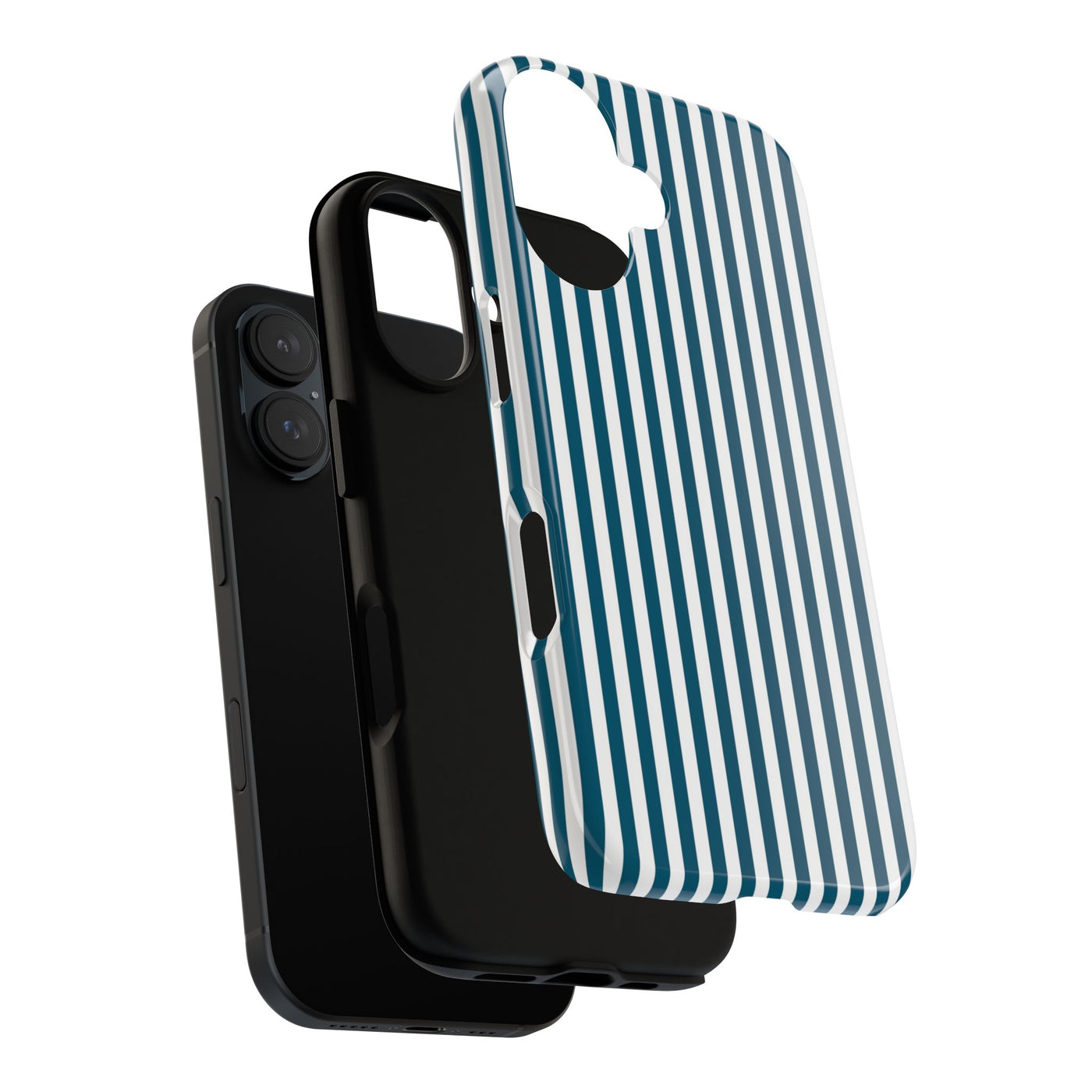 Tough Premium Teal Blue Stripes Phone Case Gift for Her - For Apple iPhone 16 Pro Max 16e iPhone 15 Pro iPhone Iphone 14 Plus 13 Pro 12 SE XR - Studio40ParkLane