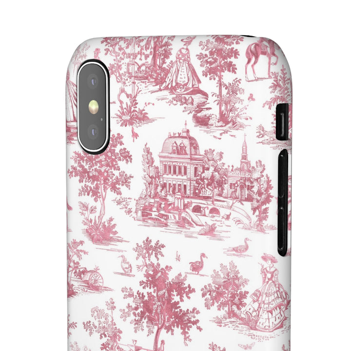 Sleek Snap Pink French Toile Cute Phone Case for iPhone 16 15 14 13 12 11 X Xs Max Xr Pro Plus Samsung Galaxy S24 S23 S22 S21 S20 Note Ultra