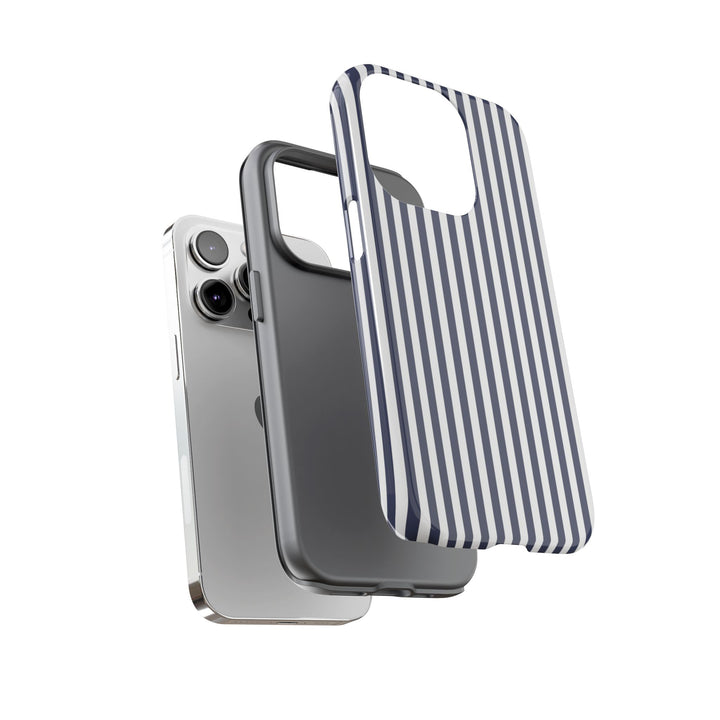 Tough Premium Navy Blue Stripes Phone Case Gift for Her - For Apple iPhone 16 Pro Max 16e iPhone 15 Pro iPhone Iphone 14 Plus 13 Pro 12 SE XR - Studio40ParkLane