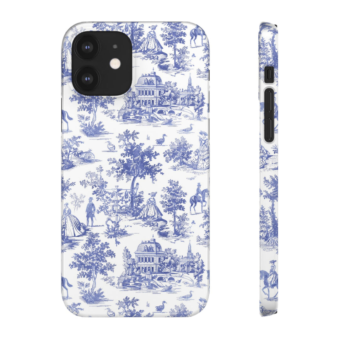Sleek Snap Blue French Toile Cute Phone Case for iPhone 16 15 14 13 12 11 X Xs Max Xr Pro Plus Samsung Galaxy S24 S23 S22 S21 S20 Note Ultra