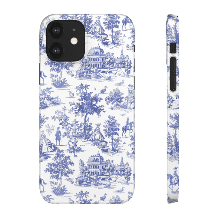 Sleek Snap Blue French Toile Cute Phone Case for iPhone 16 15 14 13 12 11 X Xs Max Xr Pro Plus Samsung Galaxy S24 S23 S22 S21 S20 Note Ultra