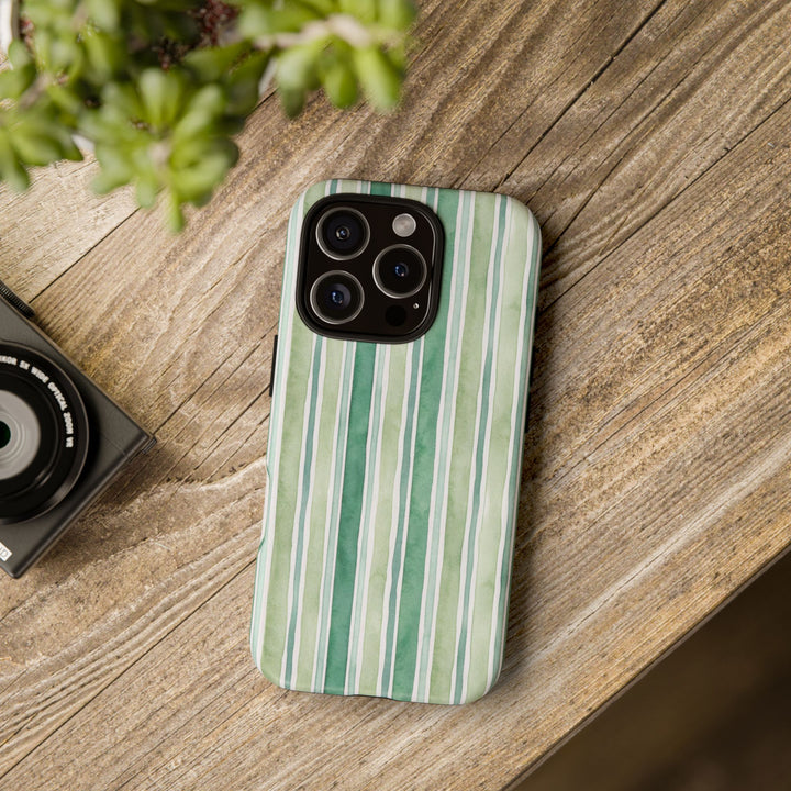 Aesthetic Tough Green Watercolor Stripes Premium Phone Case - For iPhone 17 Pro Max iPhone 16 Pro iPhone 15 Iphone 14 Plus 13 Pro 12 11 10 - Studio40ParkLane
