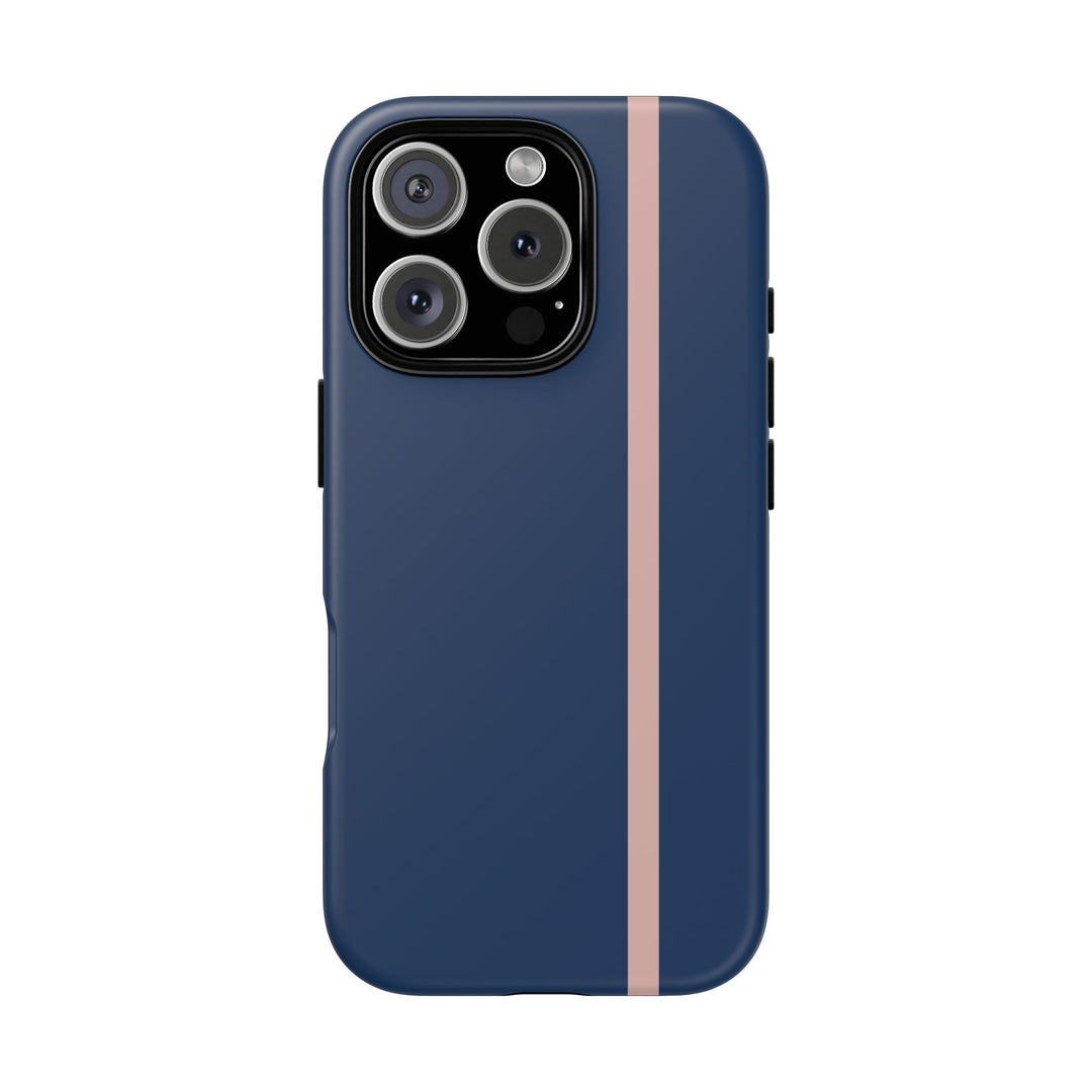 Tough Phone Case Navy Blue Orange Stripe iPhone 18 17 16 15 14 13 12 Pro Max Plus, Samsung Galaxy S26 S25 S24 Ultra Cute Preppy Sport - Studio40ParkLane
