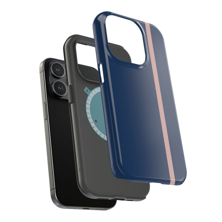MagSafe Navy Blue Blush Pink Stripe Tough Phone Case iPhone 18 17 16 15 14 13 Pro Max Samsung Galaxy S26 Dual Layer Modern Luxury Cover - Studio40ParkLane