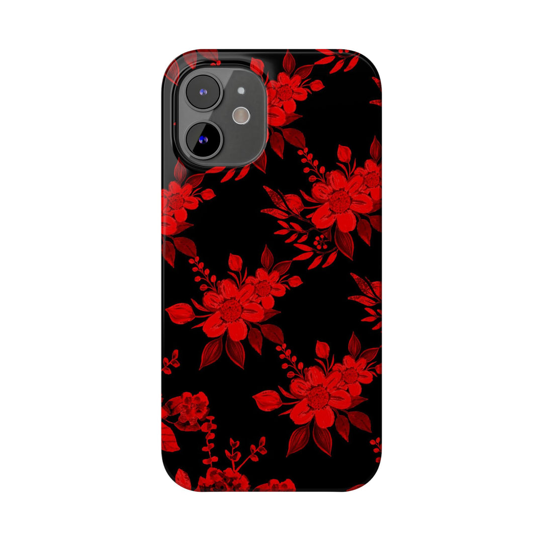Slim Cute Phone Cases for Iphone - | iPhone 15 Case | iPhone 15 Pro Max Case, Iphone 14 Case, Iphone 14 Pro Max, Iphone 13, Red Black Flowers - Studio40ParkLane