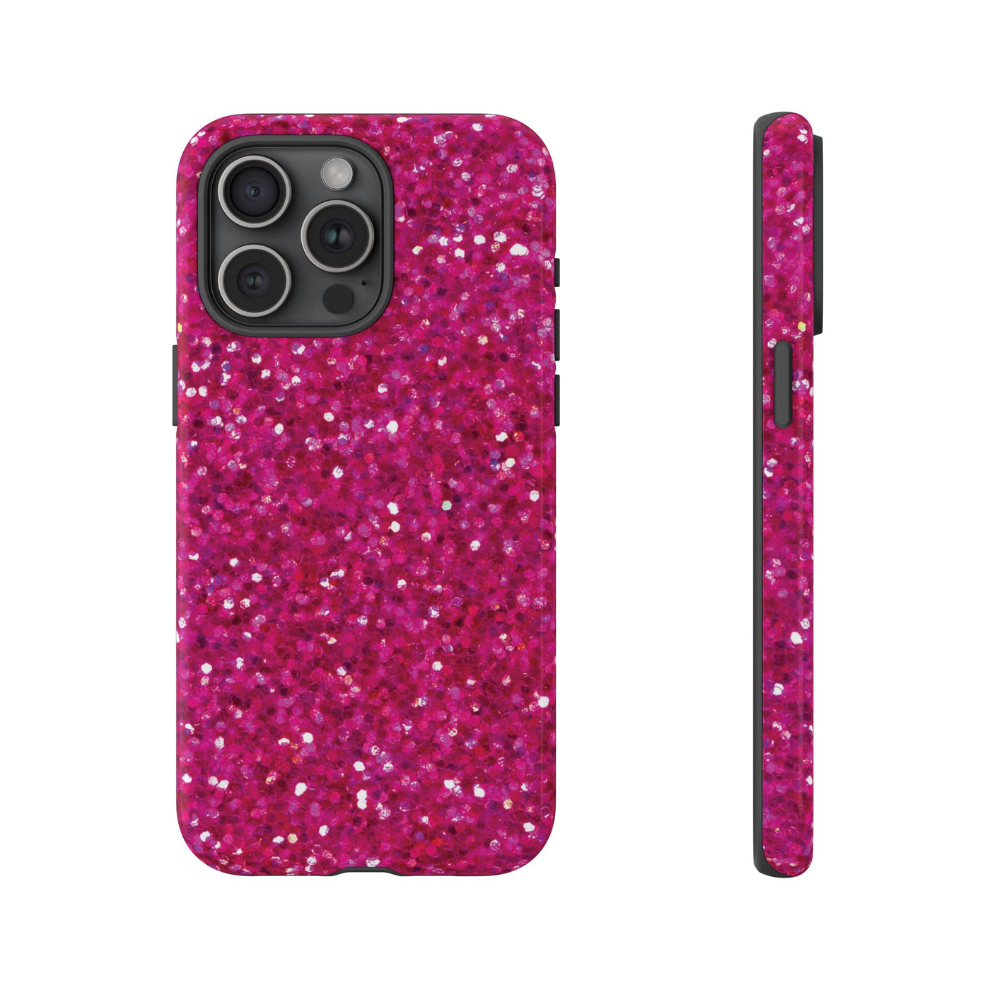 Chic Pink Faux Play on Glitter Effect Cute Phone Case, for IPhone 16 pro Max | Iphone 15, Iphone 14, IPhone 13 Case, 11 8 7, Samsung Galaxy S24, S23, S22, S21, 2 Layer Protection