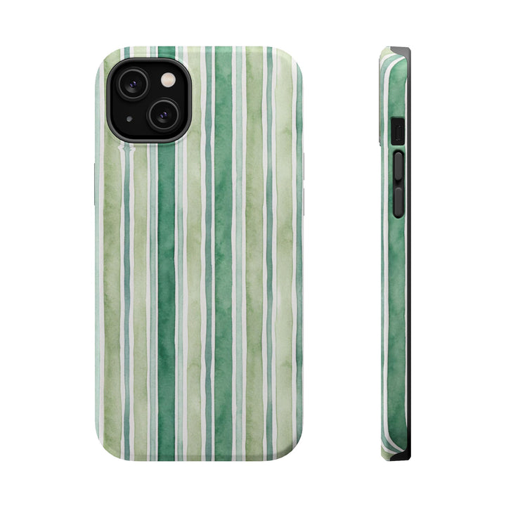 Aesthetic Tough Magsafe Green Stripes Watercolor Phone Case - For iPhone 17 Pro Max iPhone 16 Pro iPhone 15 Iphone 14 Plus 13 Pro 12 11 10 - Studio40ParkLane