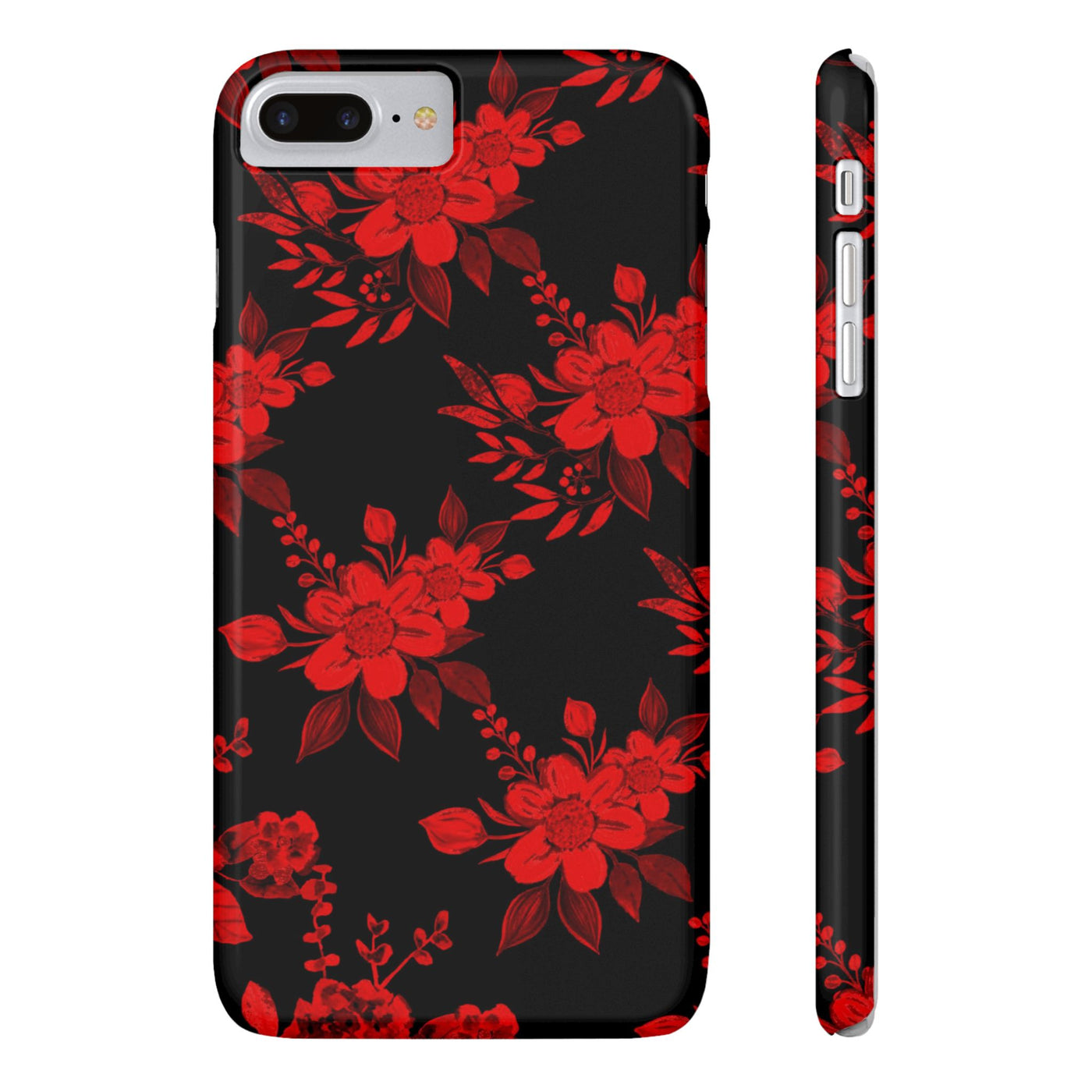 Slim Cute iPhone Cases - | iPhone 15 Case | iPhone 15 Pro Max Case, Iphone 14 Case, Iphone 14 Pro Max, Iphone 13, Red Black Flowers