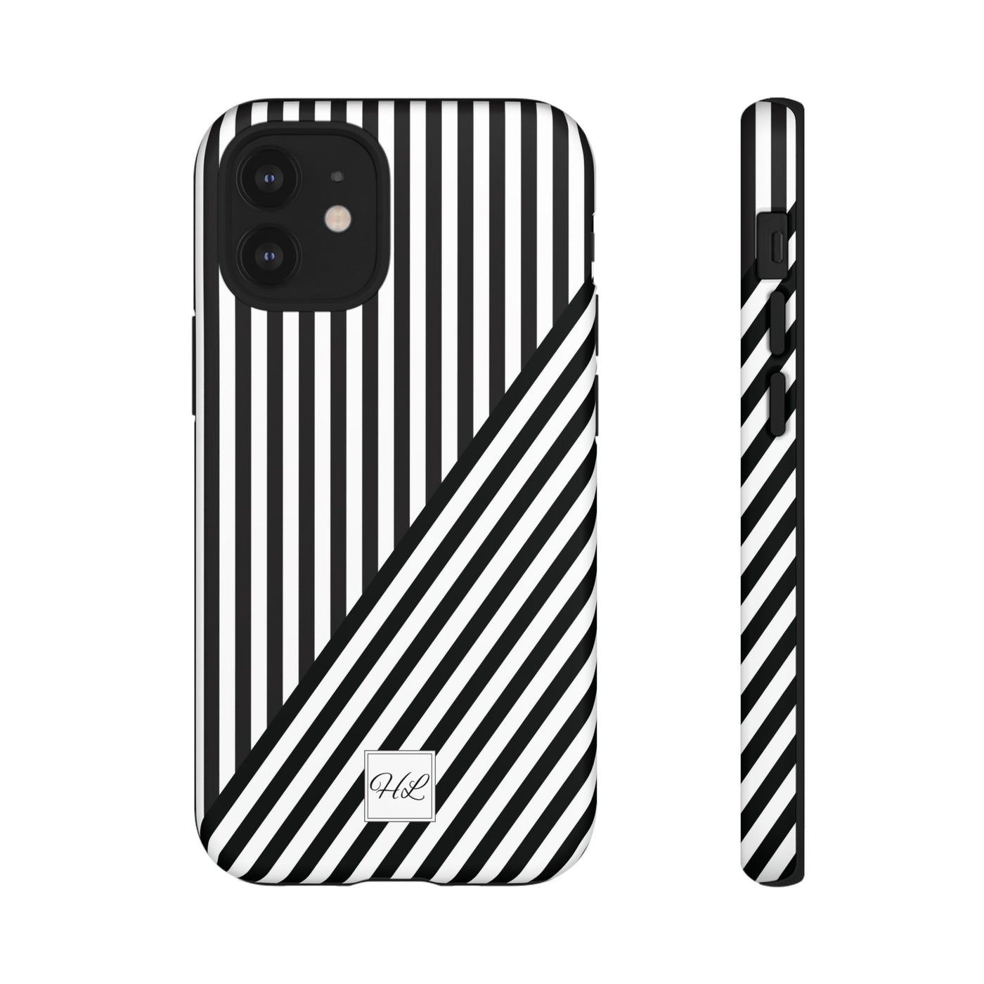 Custom Personalized Aesthetic Stripes Black White Tough Phone Case - For iPhone 17 Pro Max iPhone 16 Pro iPhone 15 Iphone 14 Plus 13 12 11 - Studio40ParkLane