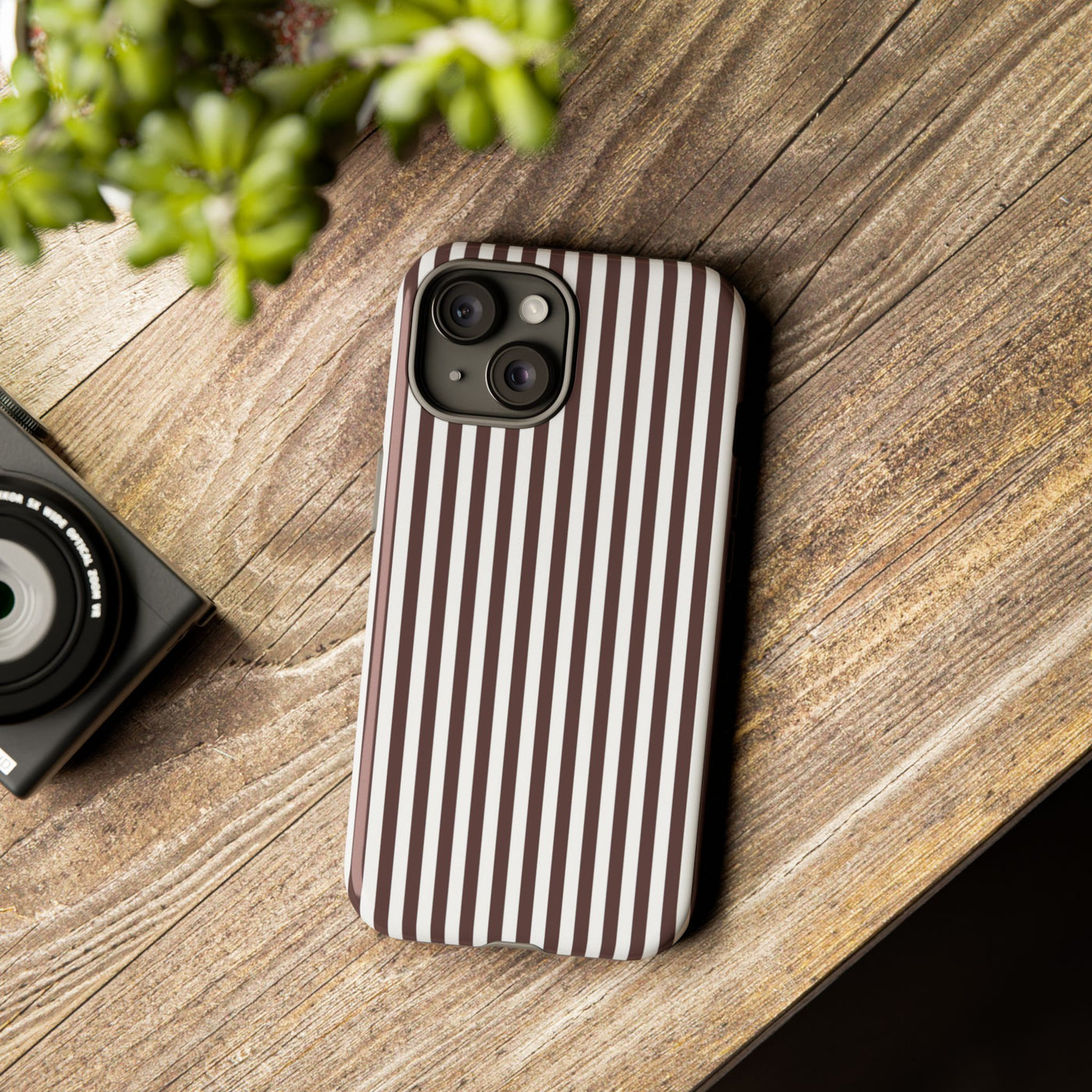 Tough Premium Brown Stripes Phone Case Gift for Her - For Apple iPhone 16 Pro Max 16e iPhone 15 Pro iPhone Iphone 14 Plus 13 Pro 12 SE XR - Studio40ParkLane