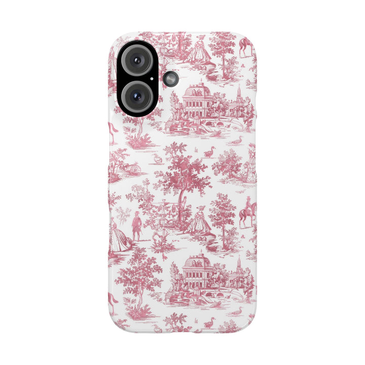 Sleek Snap Pink French Toile Cute Phone Case for iPhone 16 15 14 13 12 11 X Xs Max Xr Pro Plus Samsung Galaxy S24 S23 S22 S21 S20 Note Ultra