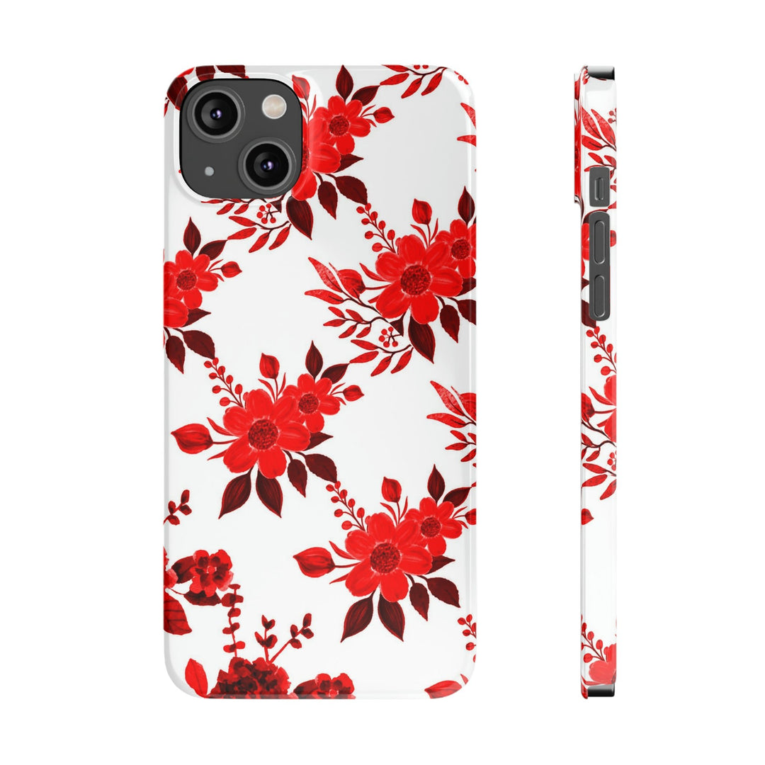 Slim Cute Phone Cases for Iphones - | iPhone 15 Case | iPhone 15 Pro Max Case, Iphone 14 Case, Iphone 14 Pro Max, Iphone 13, Red White Flowers - Studio40ParkLane