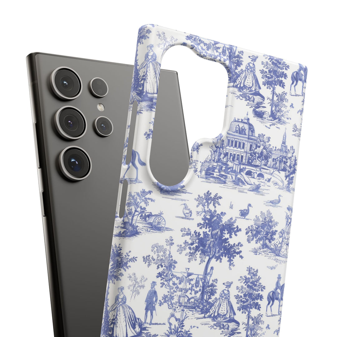 Sleek Snap Blue French Toile Cute Phone Case for iPhone 16 15 14 13 12 11 X Xs Max Xr Pro Plus Samsung Galaxy S24 S23 S22 S21 S20 Note Ultra