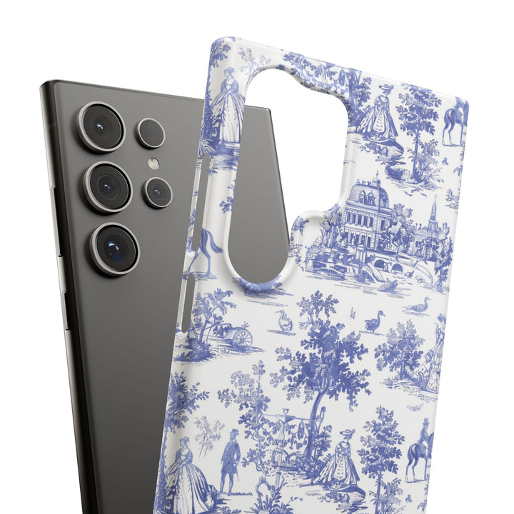 Sleek Snap Blue French Toile Cute Phone Case for iPhone 16 15 14 13 12 11 X Xs Max Xr Pro Plus Samsung Galaxy S24 S23 S22 S21 S20 Note Ultra