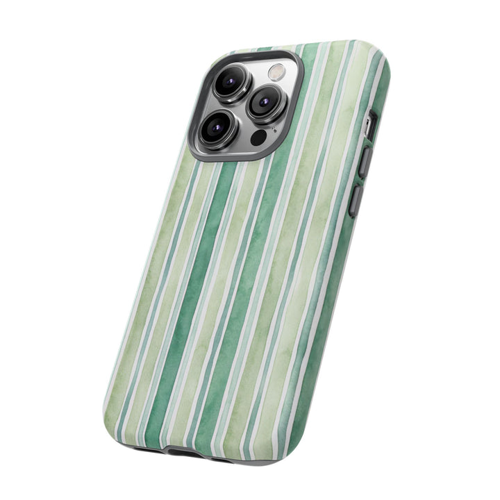 Aesthetic Tough Green Watercolor Stripes Premium Phone Case - For iPhone 17 Pro Max iPhone 16 Pro iPhone 15 Iphone 14 Plus 13 Pro 12 11 10 - Studio40ParkLane