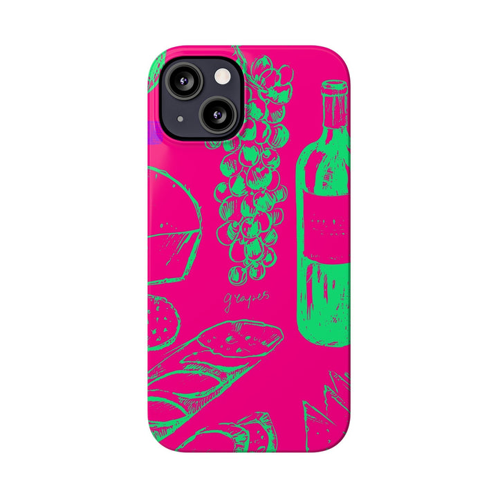 Slim French Food Wine Pink Green Cute Phone Cases for Iphone | iPhone 15 Case | iPhone 15 Pro Max Case, Iphone 14, Iphone 14 Pro Max, Iphone 13, - Studio40ParkLane