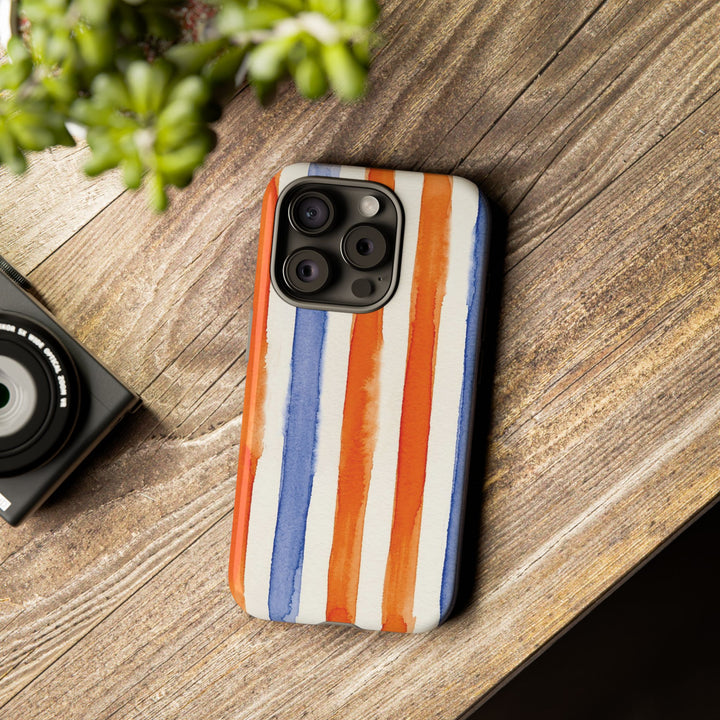 Tough Cute Blue Orange Stripes Phone Case, for IPhone 17 Pro Max | Iphone 17 Air, Iphone 16, IPhone 15, 14 13 12, Samsung Galaxy S26, S25, S24, S23 - Studio40ParkLane