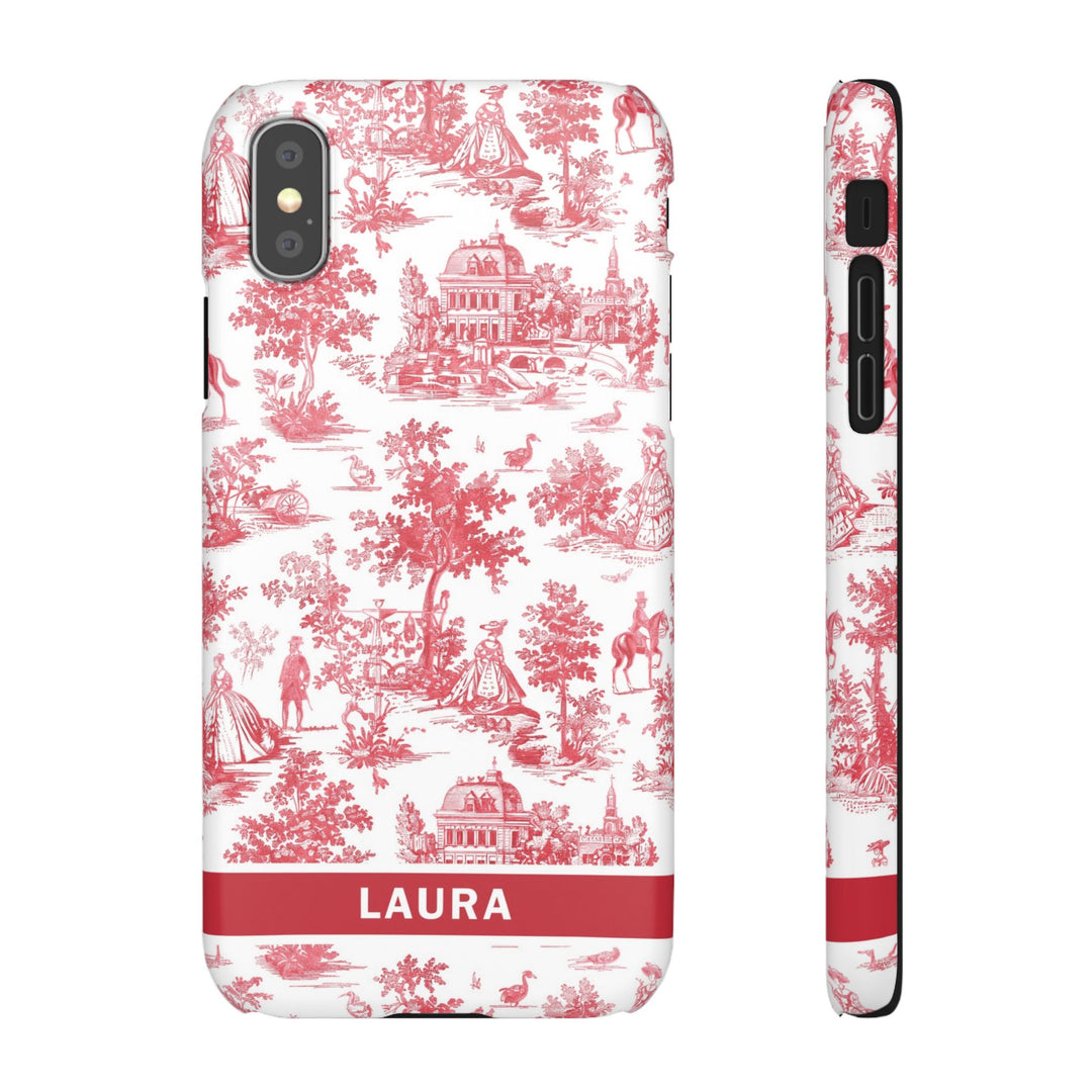 Snap French Toile Personalized Initial Custom Gift for Her Cute Phone Cases for Samsung S24, S23, S22, S21, S20, Plus and Ultra and Iphone, 16, 15, 14, 13, 12, 11. 10 - Studio40ParkLane