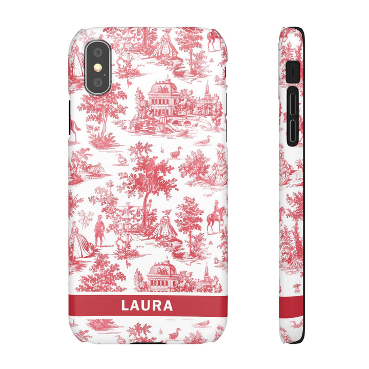 Snap French Toile Personalized Initial Custom Gift for Her Cute Phone Cases for Samsung S24, S23, S22, S21, S20, Plus and Ultra and Iphone, 16, 15, 14, 13, 12, 11. 10 - Studio40ParkLane