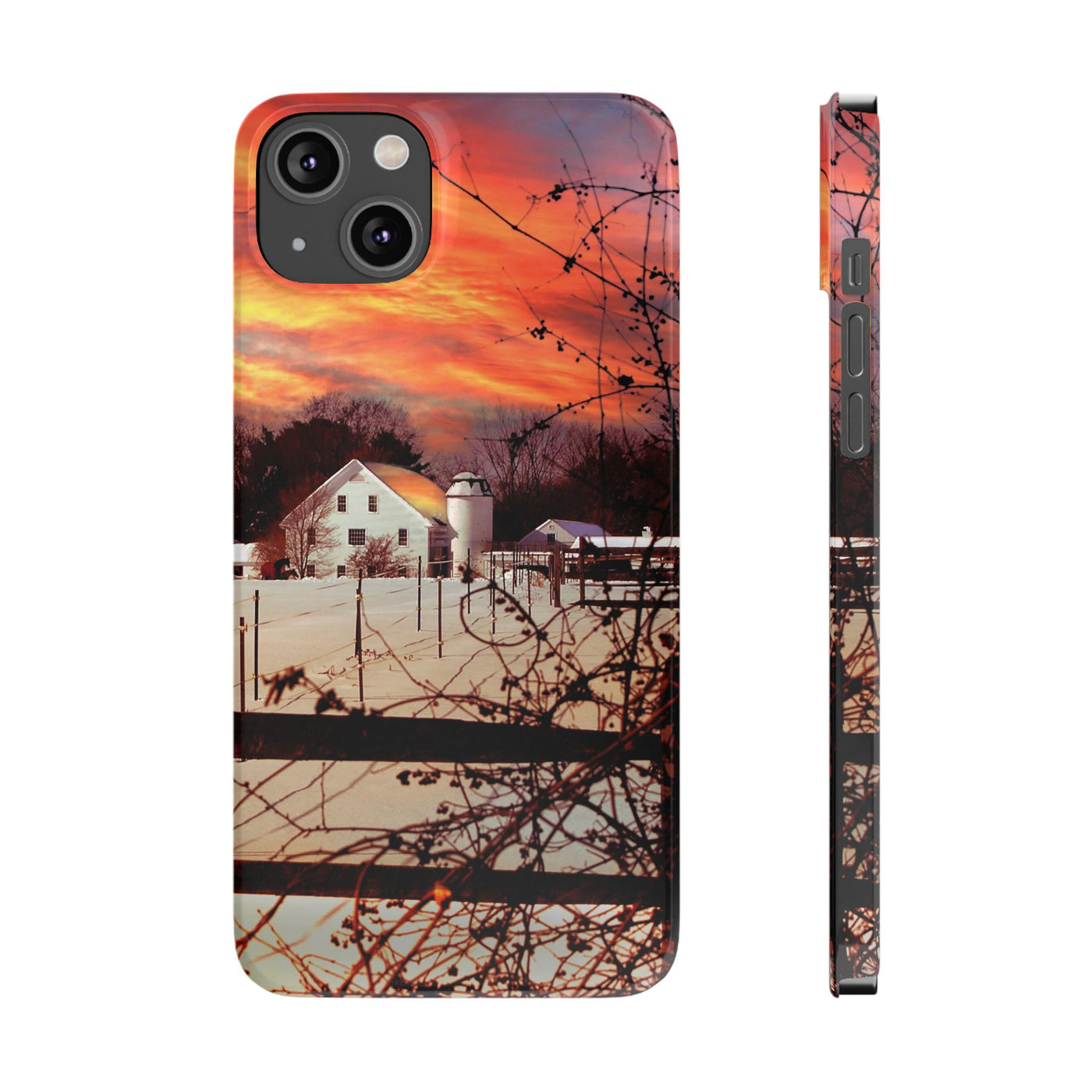 Slim Cute Phone Cases for Iphone - | iPhone 15 Case | iPhone 15 Pro Max Case, Iphone 14 Case, Iphone 14 Pro Max, Iphone 13, New England Winter Sunset