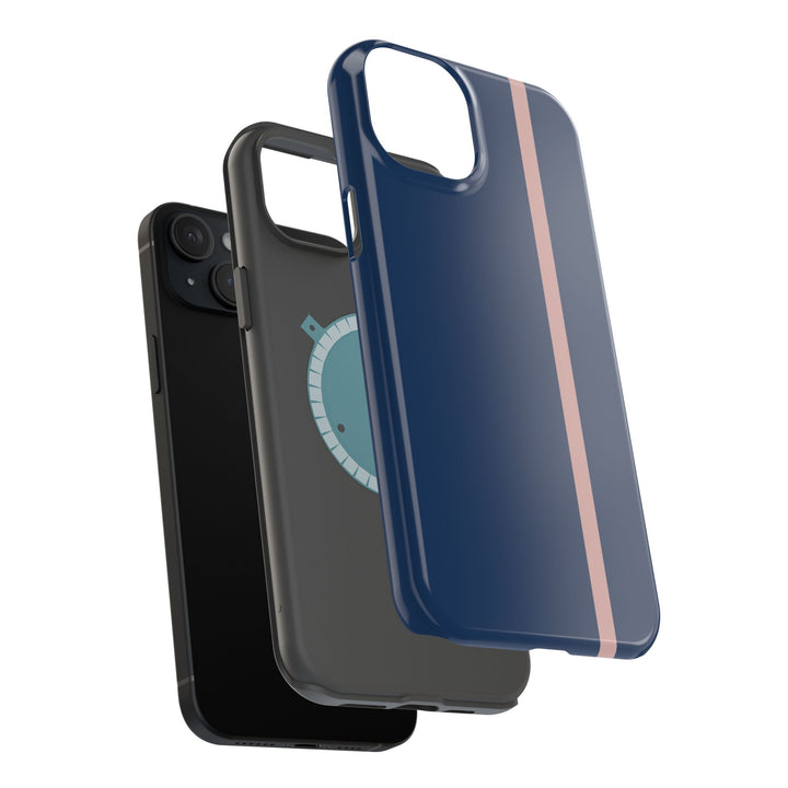 MagSafe Navy Blue Blush Pink Stripe Tough Phone Case iPhone 18 17 16 15 14 13 Pro Max Samsung Galaxy S26 Dual Layer Modern Luxury Cover - Studio40ParkLane