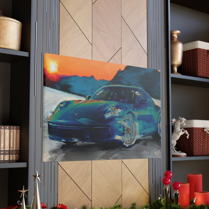Porsche Wall Art on Canvas Print Gallery Wrapped - Gorgeous Porsche 911 Carrera Wall Art - Set in the mountains with a Sunset - Home Decor - Studio40ParkLane