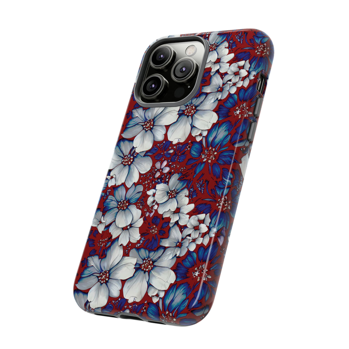Cute IPhone Case | Red Blue Flowers, iPhone 15 Case | iPhone 15 Pro Case, Iphone 14 Case, Iphone 14 Pro Max Case, Protective Iphone Case