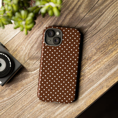 Aesthetic Tough Mocha Brown Polka Dots Premium Phone Case - For iPhone 17 Pro Max iPhone 16 Pro iPhone 15 Iphone 14 Plus 13 Pro 12 11 10 - Studio40ParkLane