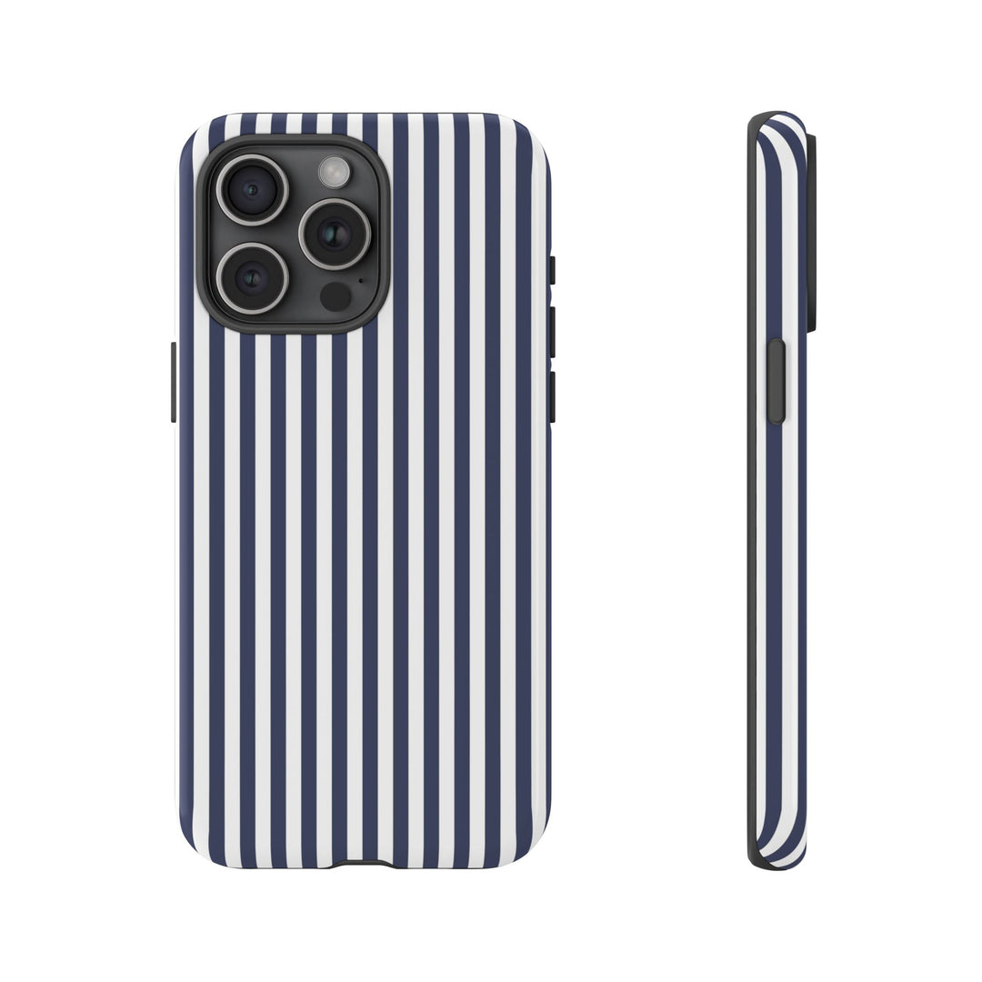 Tough Premium Navy Blue Stripes Phone Case Gift for Her - For Apple iPhone 16 Pro Max 16e iPhone 15 Pro iPhone Iphone 14 Plus 13 Pro 12 SE XR - Studio40ParkLane