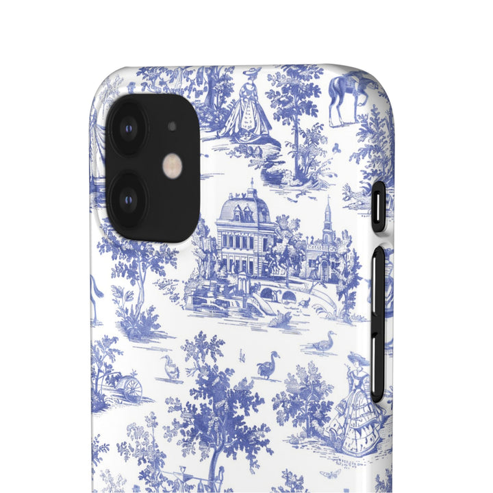 Sleek Snap Blue French Toile Cute Phone Case for iPhone 16 15 14 13 12 11 X Xs Max Xr Pro Plus Samsung Galaxy S24 S23 S22 S21 S20 Note Ultra