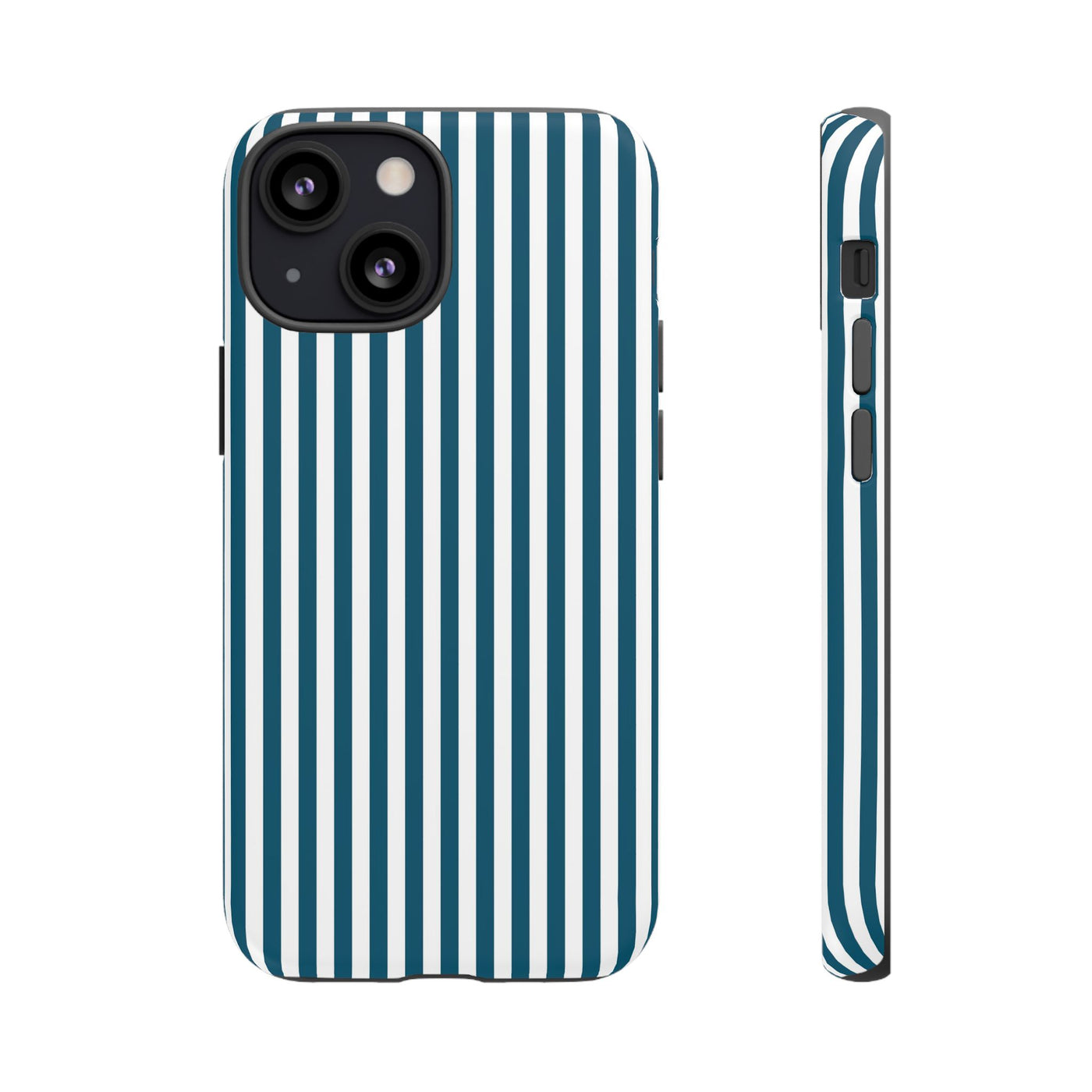 Tough Premium Teal Blue Stripes Phone Case Gift for Her - For Apple iPhone 16 Pro Max 16e iPhone 15 Pro iPhone Iphone 14 Plus 13 Pro 12 SE XR - Studio40ParkLane