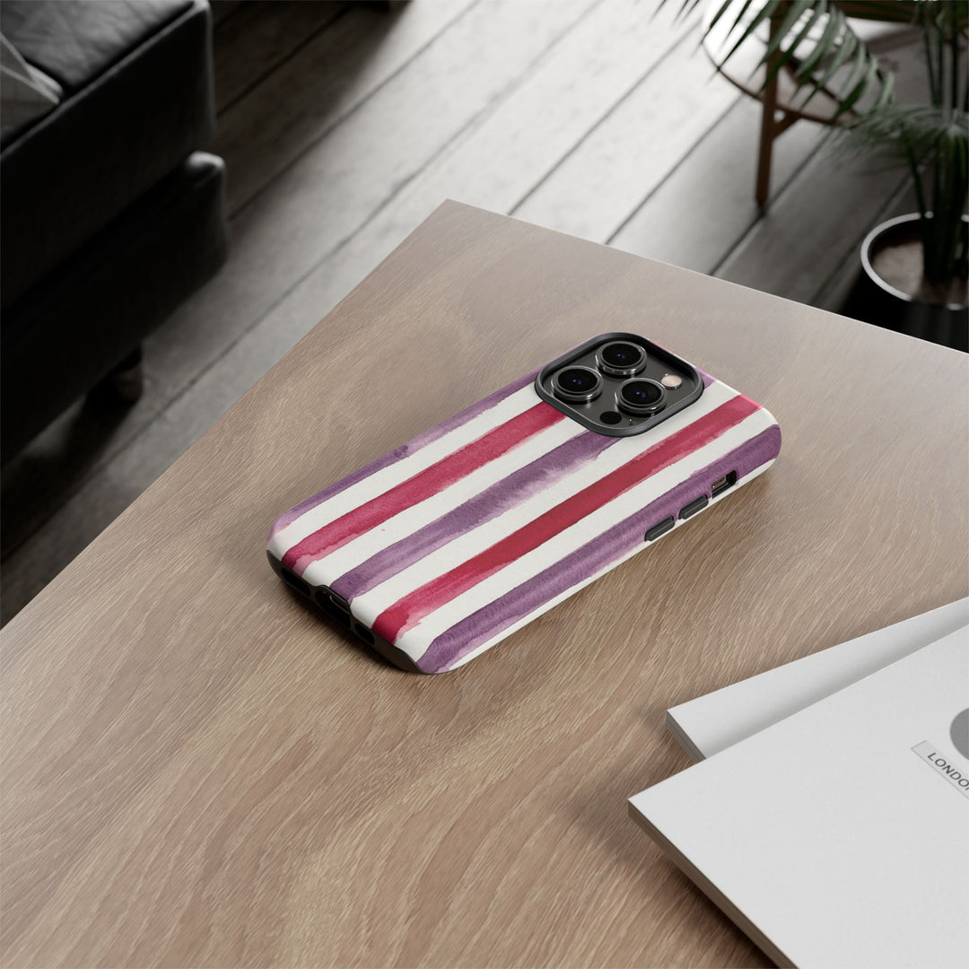Tough Cute Wine Red Purple Stripes Phone Case, for IPhone 17 Pro Max | Iphone 17 Air, Iphone 16, IPhone 15, 14 13 12, Samsung Galaxy S26, S25, S24, S23 - Studio40ParkLane