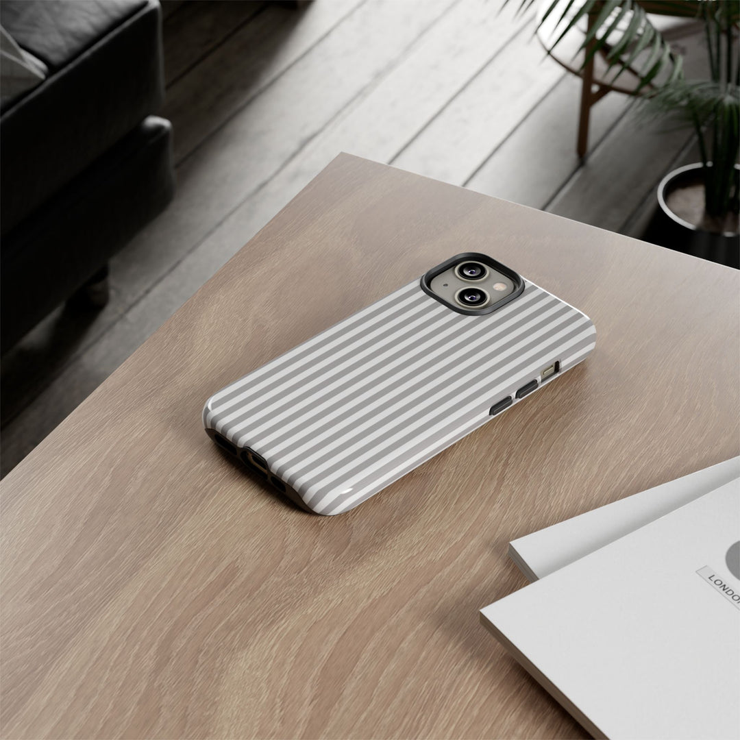 Tough Premium Ash Grey Stripes Phone Case Gift for Her - For Apple iPhone 16 Pro Max 16e iPhone 15 Pro iPhone Iphone 14 Plus 13 Pro 12 SE XR - Studio40ParkLane