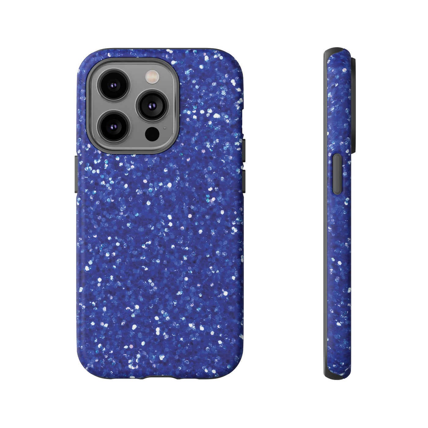 Chic Blue Faux Play on Glitter Effect Cute Phone Case, for IPhone 16 pro Max | Iphone 15, Iphone 14, IPhone 13 Case, 11 8 7, Samsung Galaxy S24, S23, S22, S21, 2 Layer Protection