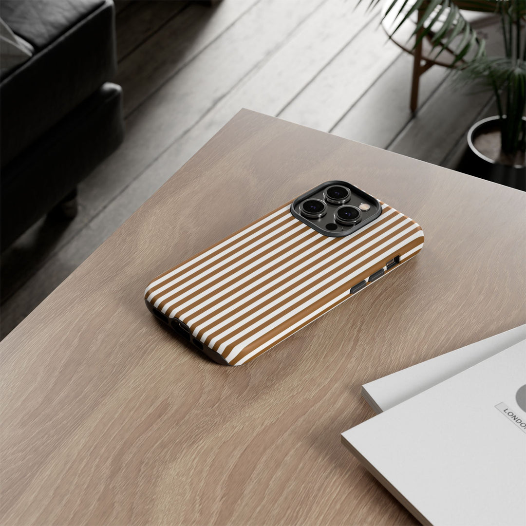 Tough Premium Mocca Brown Stripes Phone Case Gift for Her - For Apple iPhone 16 Pro Max 16e iPhone 15 Pro iPhone Iphone 14 Plus 13 Pro 12 SE XR - Studio40ParkLane