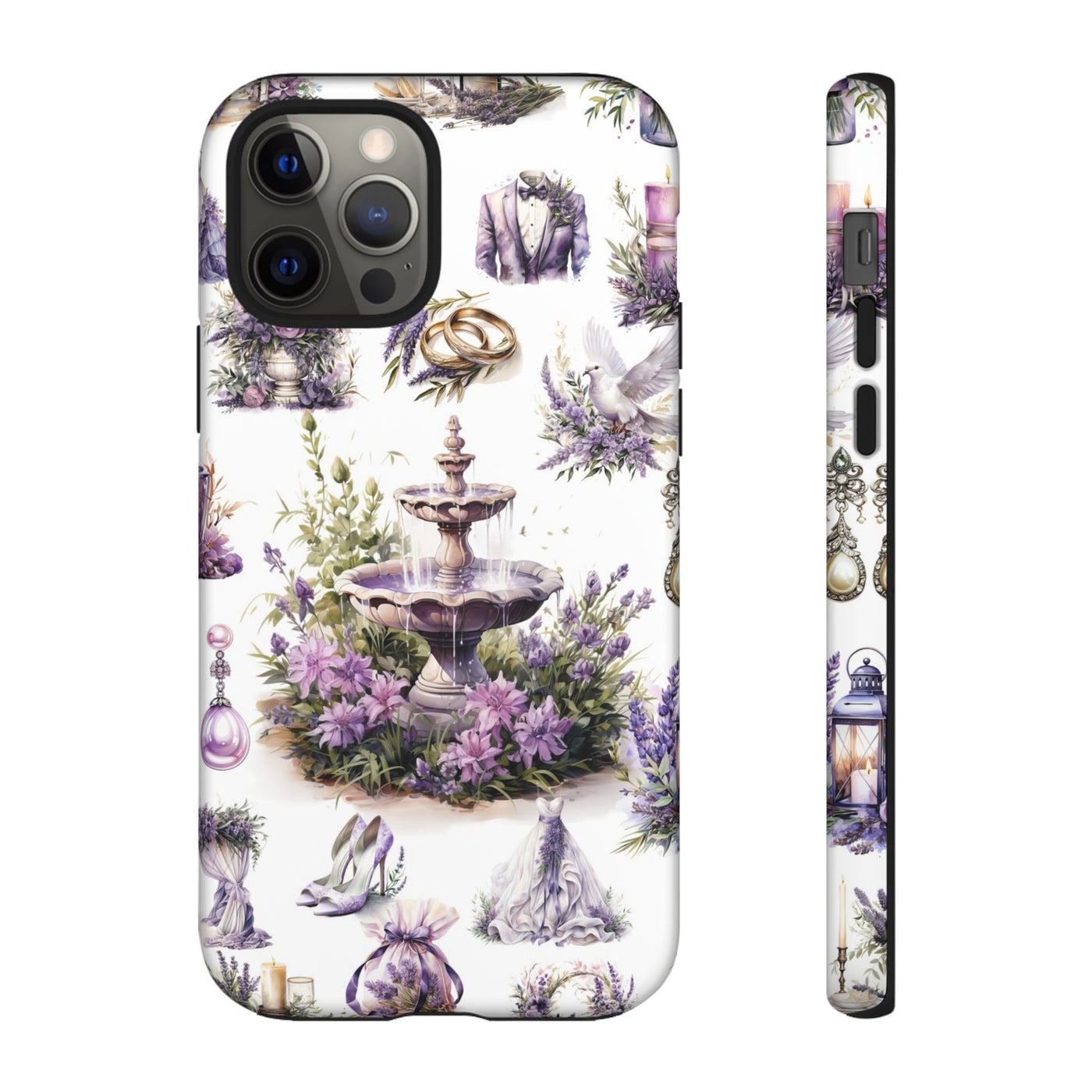 Impact Resistant, Lavender Wedding, Cute Phone Cases for Samsung S24, S23, S22, S21, IPhone 15 pro Iphone 14 pro Iphone 13 IPhone 12 Iphone 11