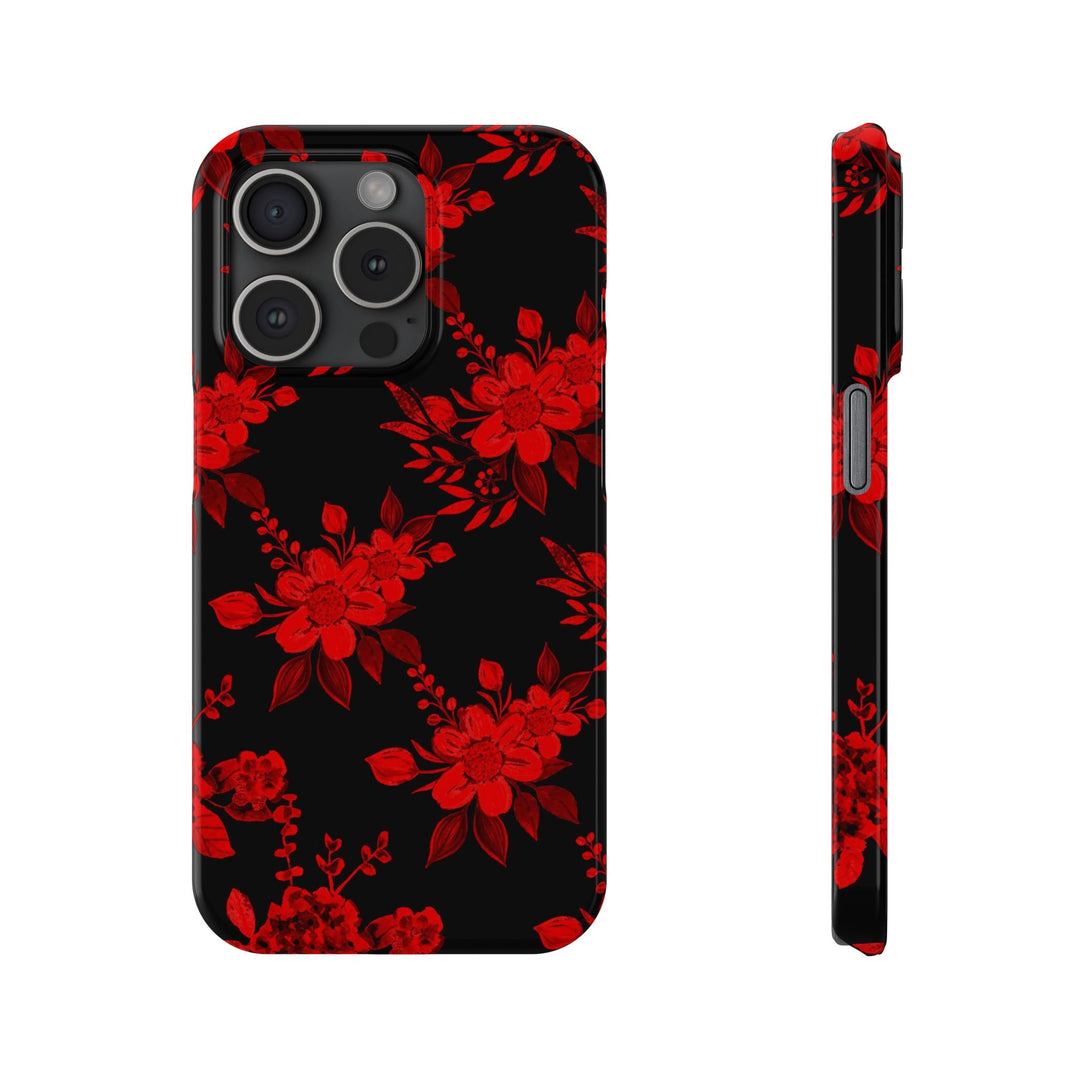 Slim Cute Phone Cases for Iphone - | iPhone 15 Case | iPhone 15 Pro Max Case, Iphone 14 Case, Iphone 14 Pro Max, Iphone 13, Red Black Flowers - Studio40ParkLane