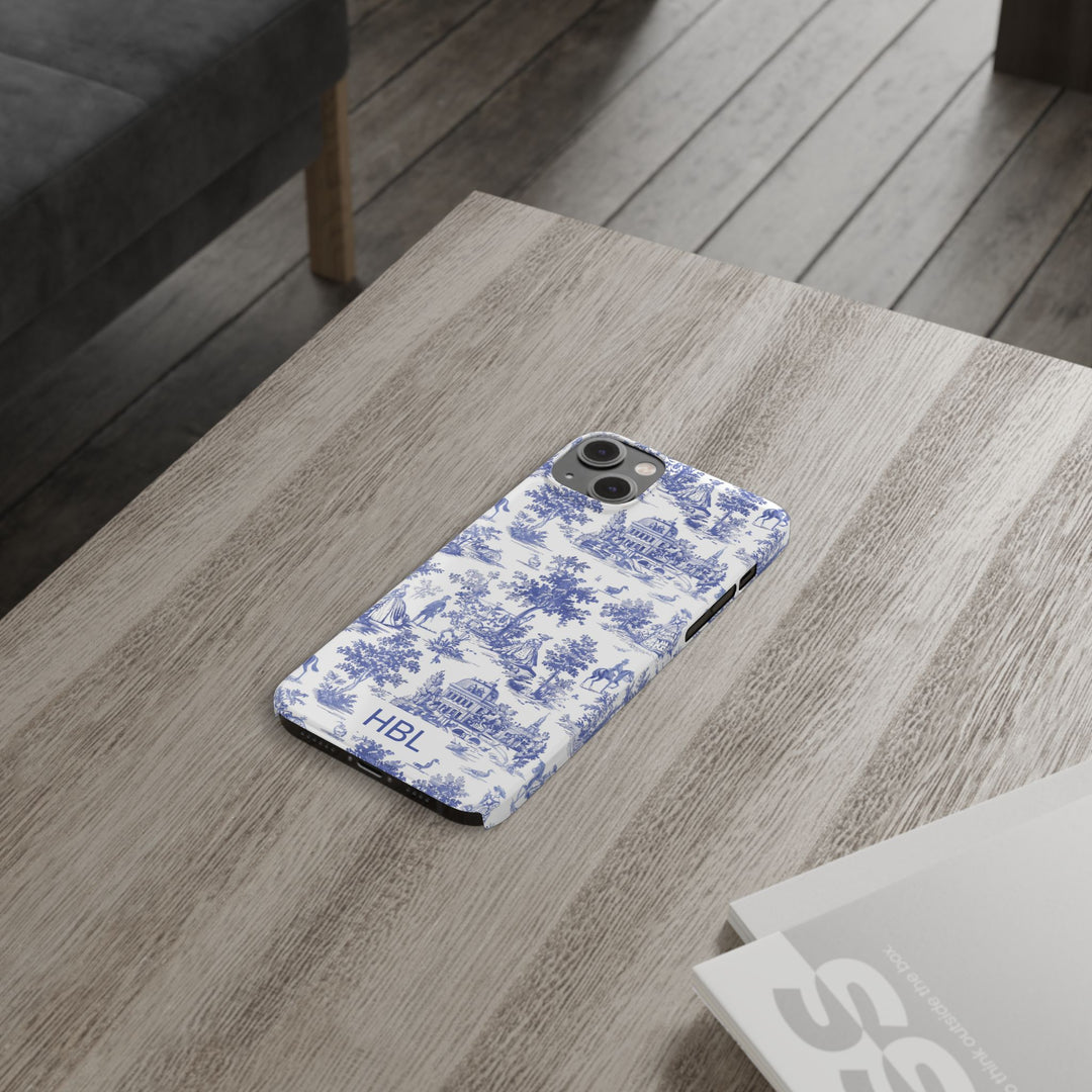 Slim Personalized Slim Blue Vintage French Toile Cute Phone Cases for Iphone 16 Pro Max | iPhone 15 Case | iPhone 15 Pro Max Case, Iphone 14, Iphone 14 Pro Max, Iphone 13 12 11 8 7 - Studio40ParkLane