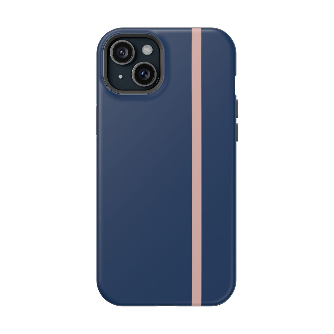 MagSafe Navy Blue Blush Pink Stripe Tough Phone Case iPhone 18 17 16 15 14 13 Pro Max Samsung Galaxy S26 Dual Layer Modern Luxury Cover - Studio40ParkLane