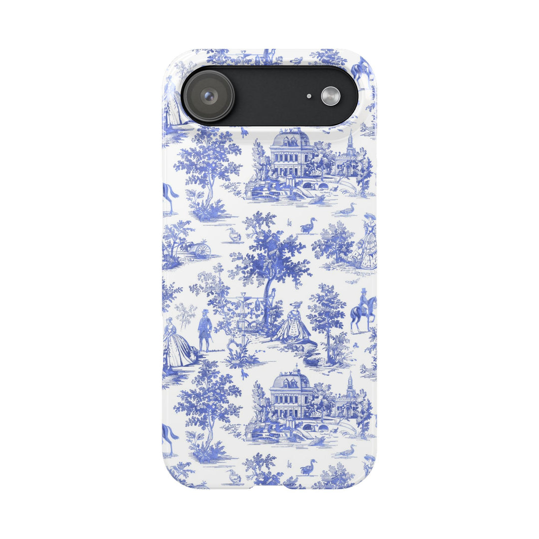 Slim Blue Vintage French Toile Cute Phone Cases for Iphone 16 Pro Max | iPhone 15 Case | iPhone 15 Pro Max Case, Iphone 14, Iphone 14 Pro Max, Iphone 13 12 11 8 7 - Studio40ParkLane
