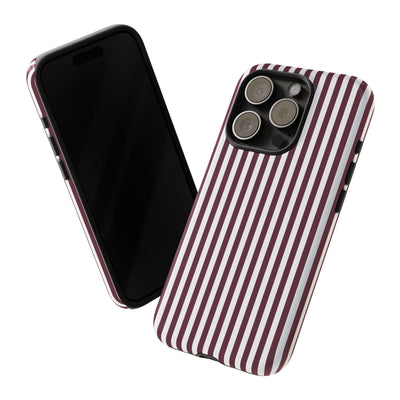 Tough Premium Burgundy Stripes Phone Case Gift for Her - For Apple iPhone 16 Pro Max 16e iPhone 15 Pro iPhone Iphone 14 Plus 13 Pro 12 SE XR - Studio40ParkLane