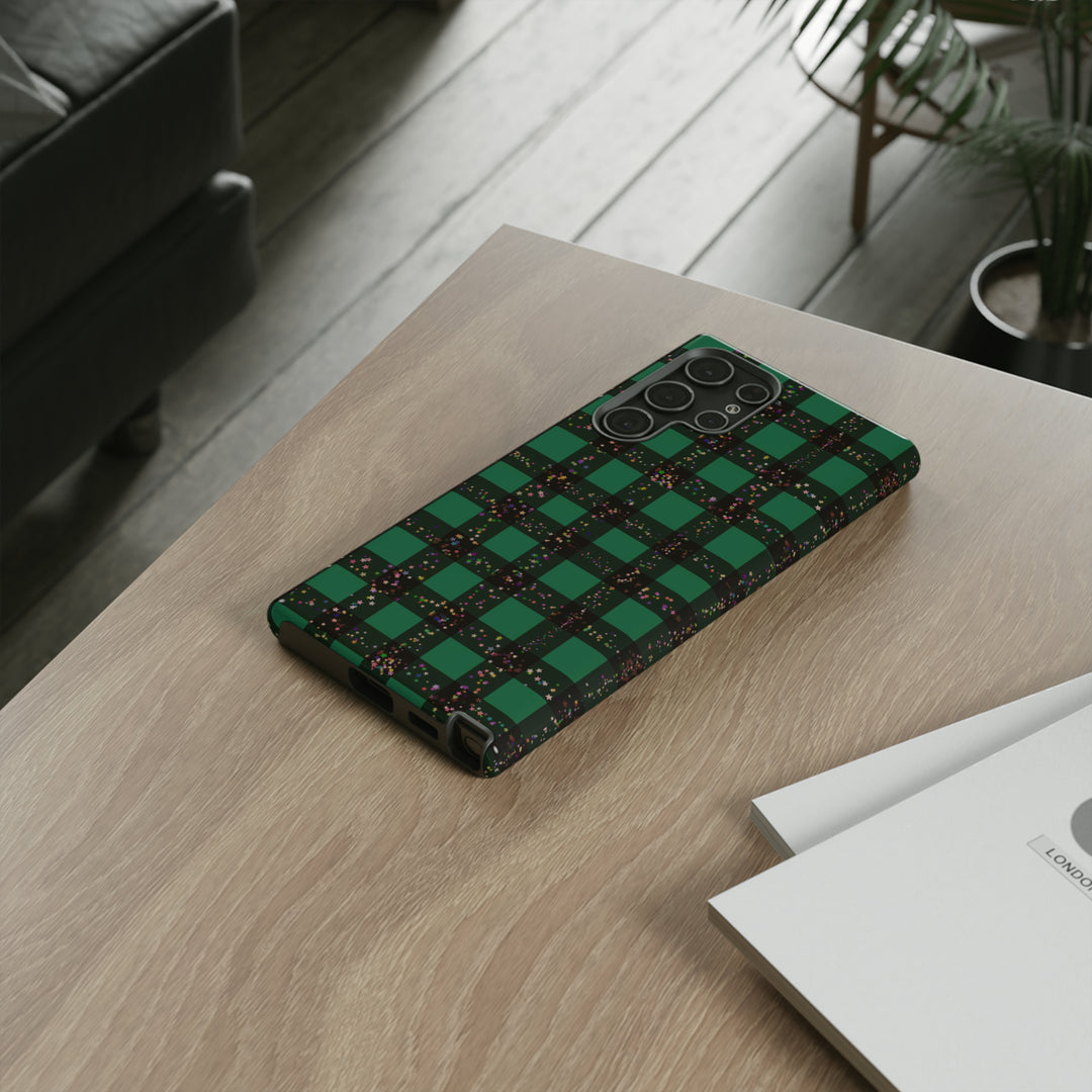 Cute Samsung Phone Cases, Designer Samsung Galaxy S23 Phone Case, Samsung S22 Case, Samsung S21 Case, Samsung S20 Case, Green Festive Plaid - Studio40ParkLane