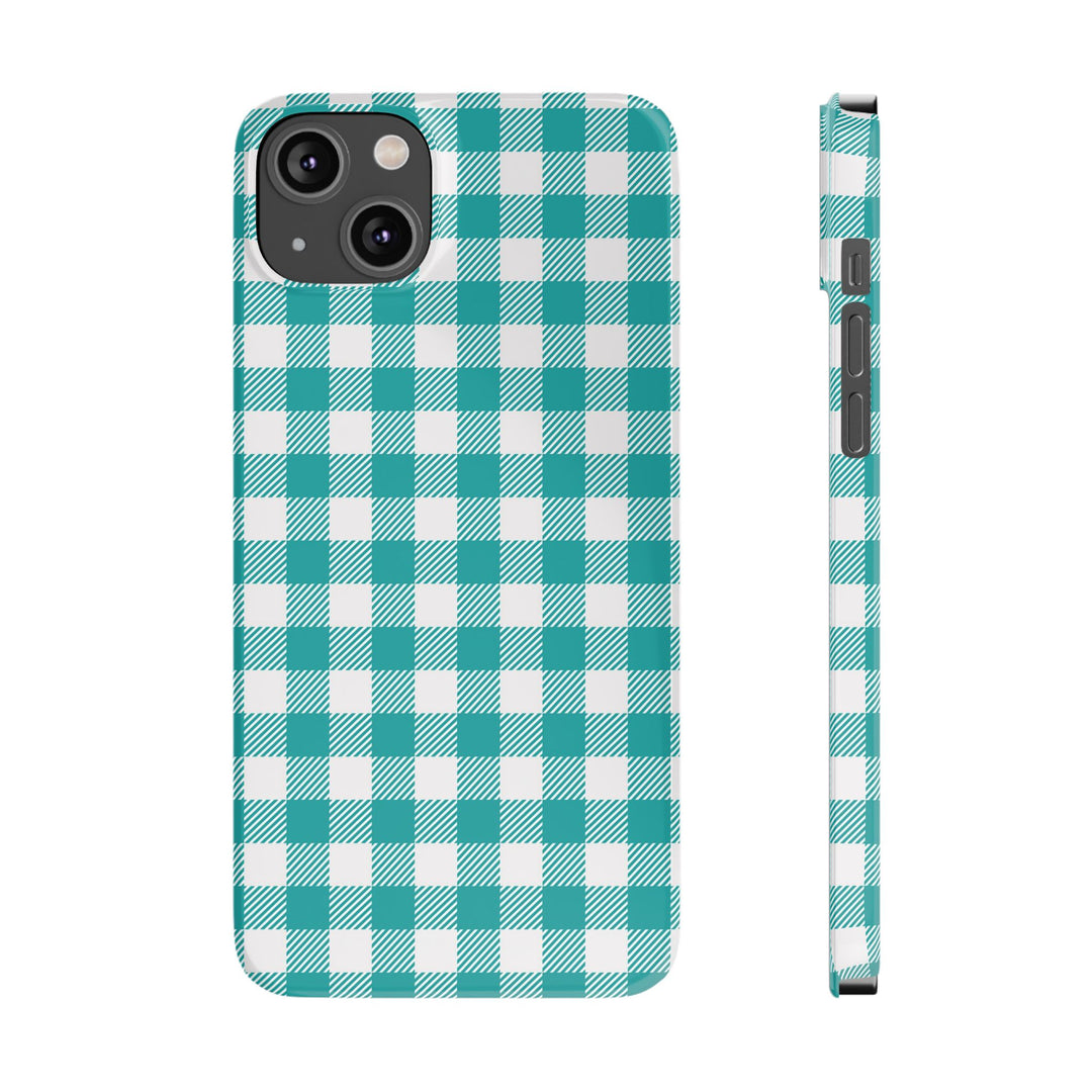 Slim Turquoise Gingham Gift for Her Cute Phone Cases for Iphone 16 Pro Max | iPhone 15 Case | iPhone 15 Pro Max Case, Iphone 14, 13, 12, 11, 10, 8, 7 - Studio40ParkLane