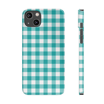 Slim Turquoise Gingham Gift for Her Cute Phone Cases for Iphone 16 Pro Max | iPhone 15 Case | iPhone 15 Pro Max Case, Iphone 14, 13, 12, 11, 10, 8, 7