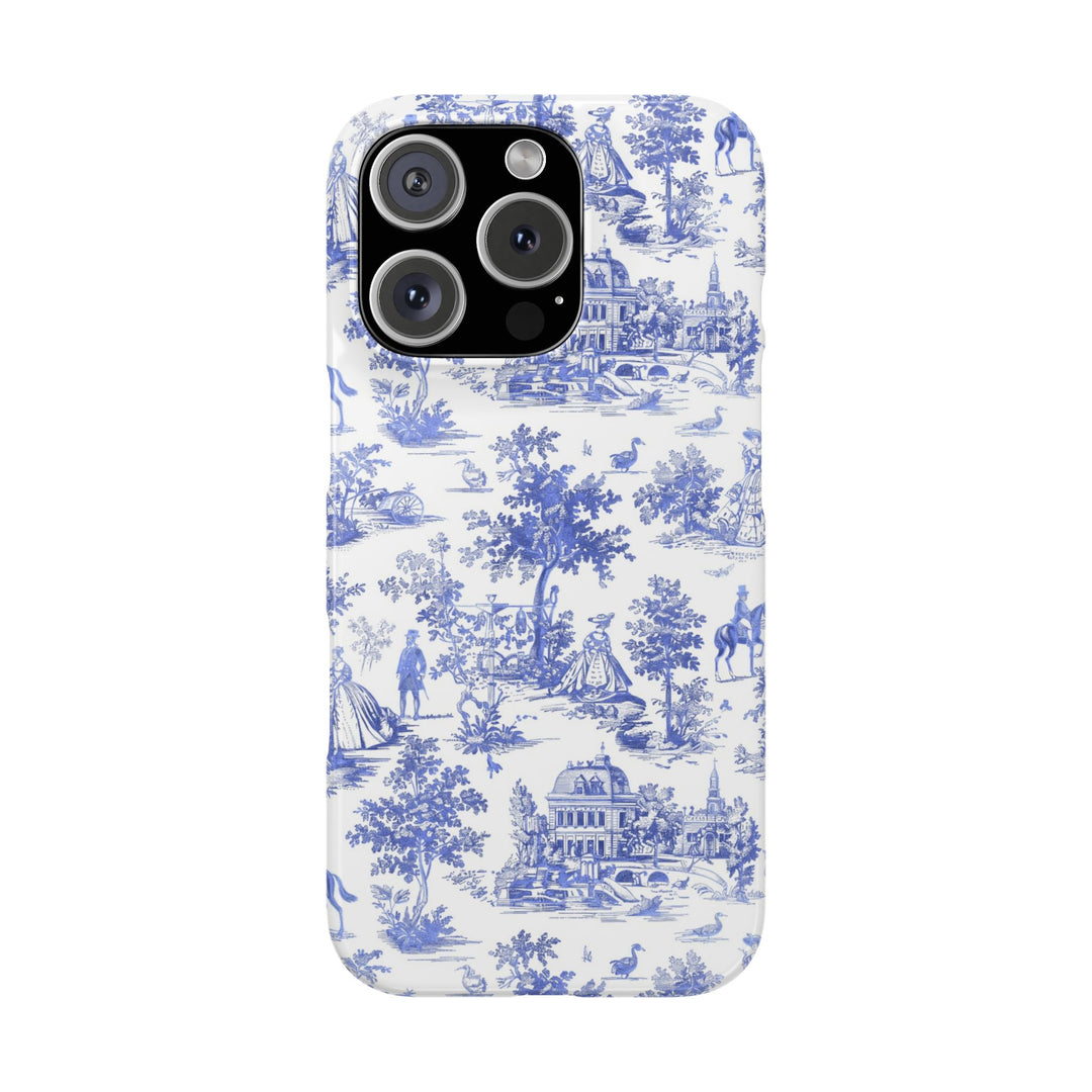 Slim Blue Vintage French Toile Cute Phone Cases for Iphone 16 Pro Max | iPhone 15 Case | iPhone 15 Pro Max Case, Iphone 14, Iphone 14 Pro Max, Iphone 13 12 11 8 7 - Studio40ParkLane